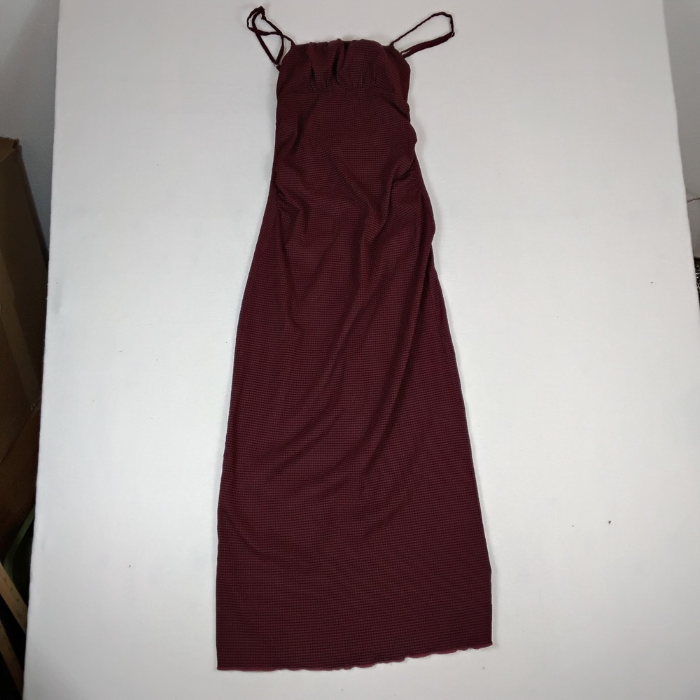 Wild Fable Womens Burgundy Plaid Halter Maxi Dress Size XS Tie Neck